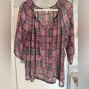 Croft & Barrow Pink and Black Geometric Blouse